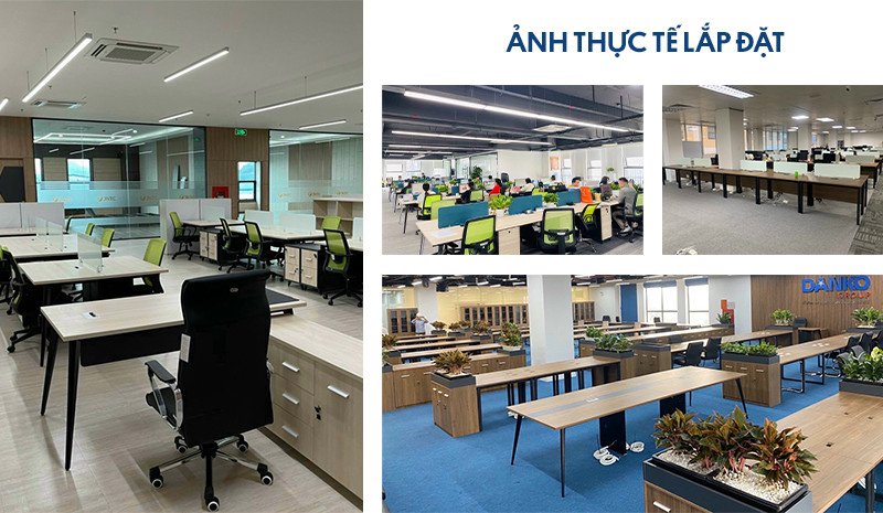 Hình ảnh thực tế các loại bàn làm việc được lắp đặt trong dự án văn phòng