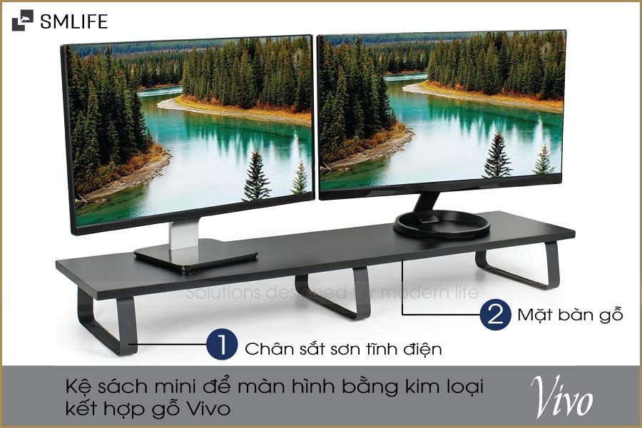 Kệ để bàn làm việc đẹp kết hợp kim loại và gỗ