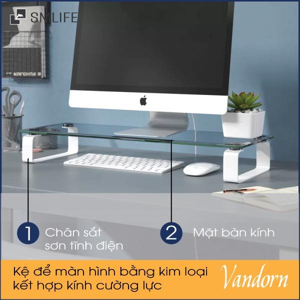 Kệ để bàn làm việc đẹp kết hợp kim loại và kính