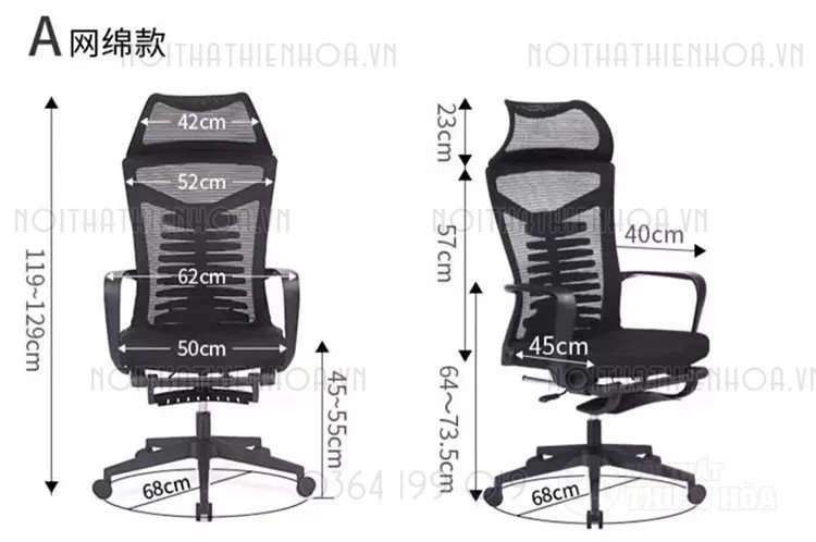 Kích thước chi tiết ghế văn phòng ngủ trưa
