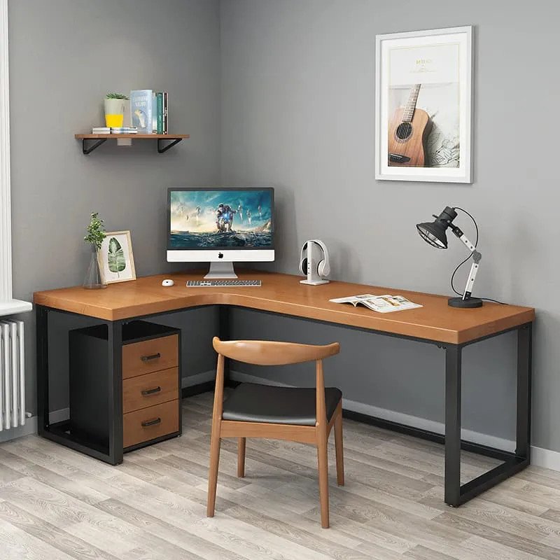 Kiểu bàn học sinh chữ L tích hợp giá sách thông minh