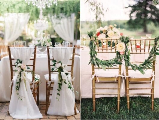 Mẫu ghế Chiavari trắng tinh tế dành cho tiệc cưới sang trọng