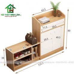 Mẫu tủ giày có ghế ngồi thiết kế hiện đại, tông màu sáng phù hợp không gian tối giản