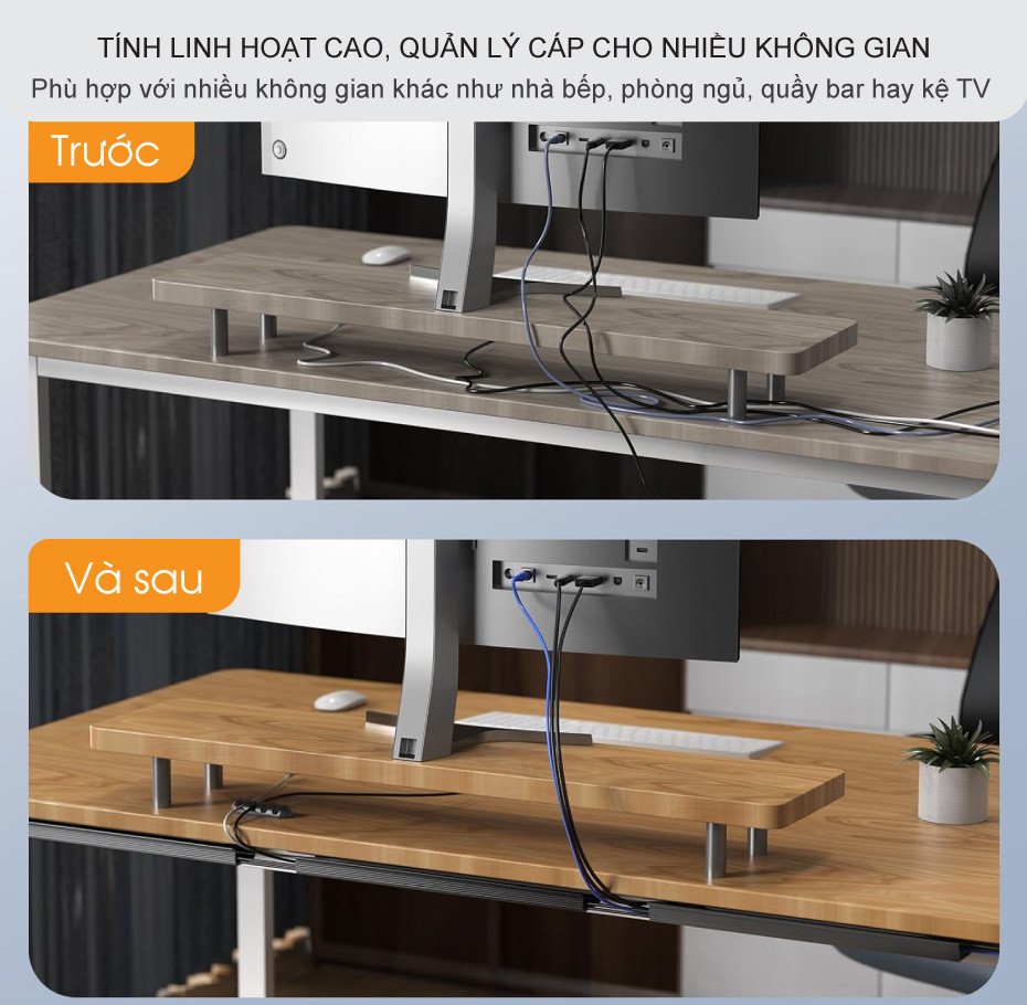 Một người đang sắp xếp dây cáp trong khay đi dây điện được gắn ở nhiều vị trí khác nhau