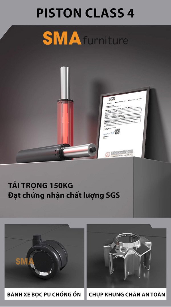 Piston Class 4 chứng nhận TUV của ghế gaming công thái học