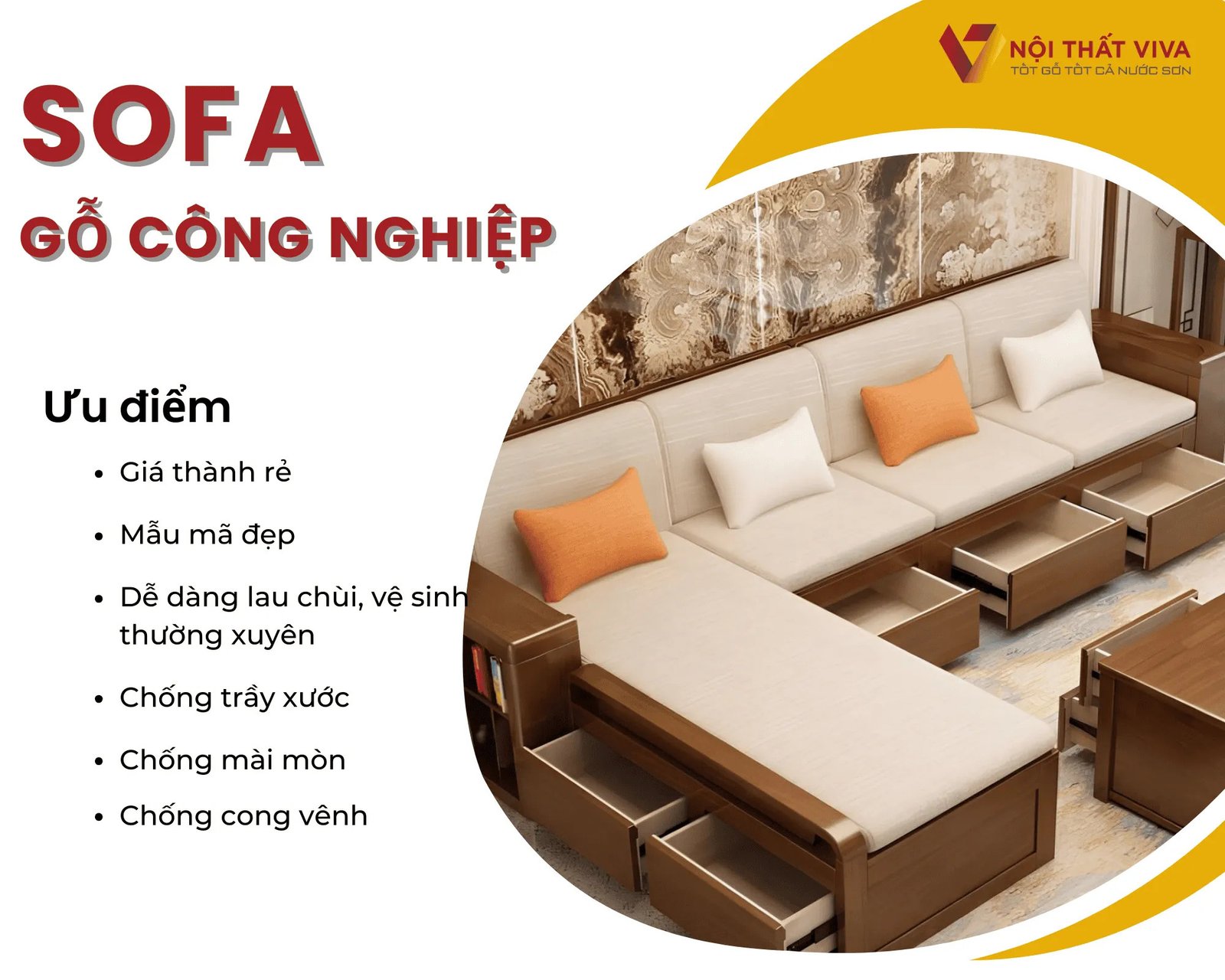 Sofa gỗ công nghiệp phòng khách đa năng