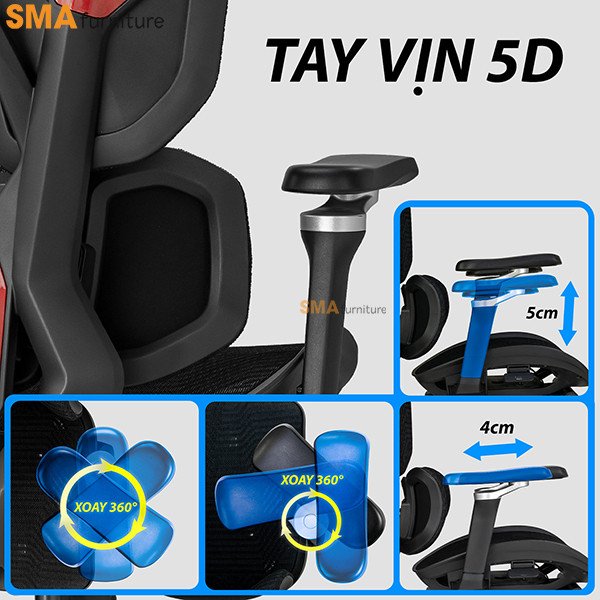 Tay vịn 5D đa năng của ghế gaming công thái học