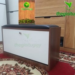 Tủ giày thông minh kiêm ghế ngồi màu vân gỗ tự nhiên nhỏ gọn cho hành lang