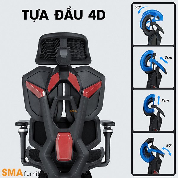 Tựa đầu 4D linh hoạt trên ghế gaming công thái học