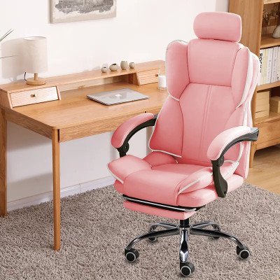 Ghế ngồi máy tính màu hồng với thiết kế lưng cong ôm sát cơ thể