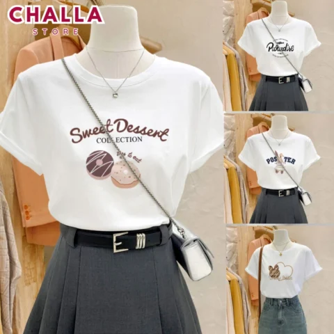 Áo thun nữ cao cấp chất liệu cotton trắng trơn
