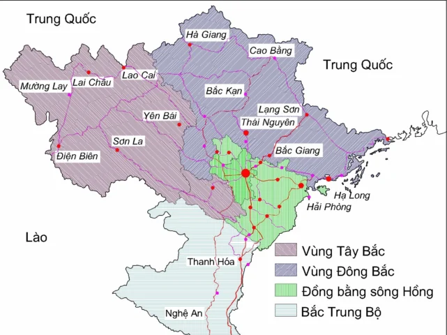 Bản đồ Bắc Bộ, bao gồm Đồng bằng Sông Hồng