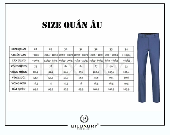 Bảng quy đổi size quần áo Biluxury