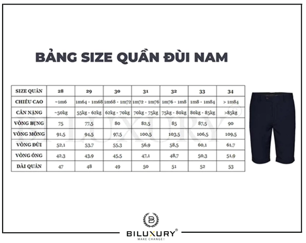 Bảng quy đổi size quần nam cơ bản