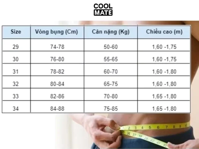 Bảng quy đổi size quần nam theo cm