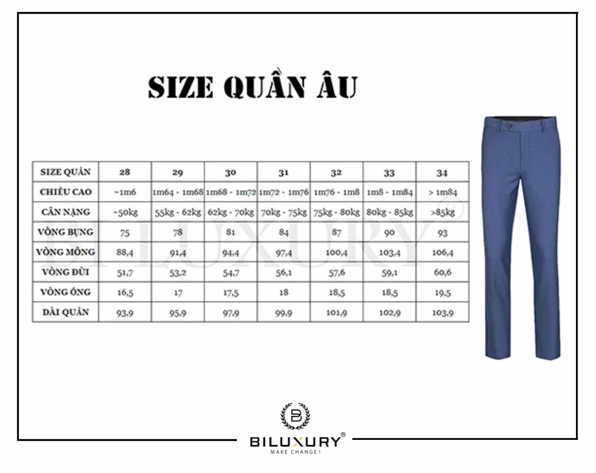 Bảng quy đổi size quần nam