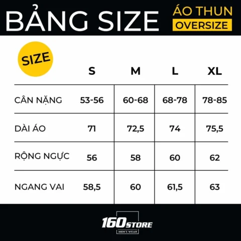 Bảng size áo thun form rộng (oversize)