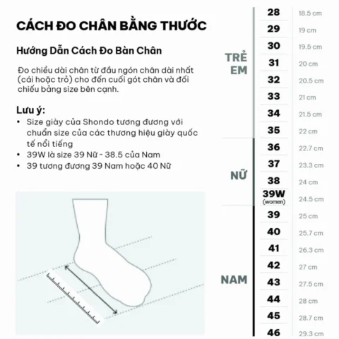 Bảng size giày chuẩn quốc tế