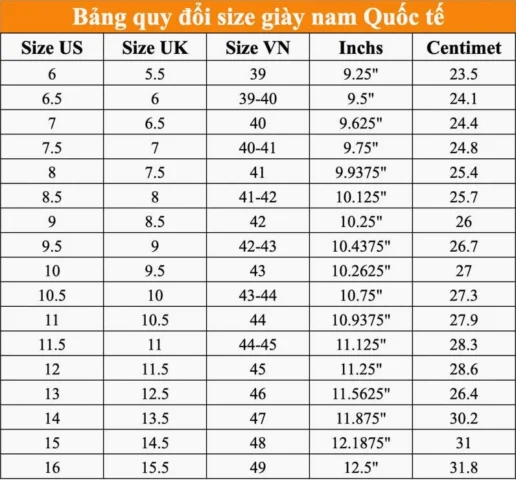 Size Giày US: Hướng Dẫn Chi Tiết Từ A-Z (2026) Bảng size giày US nam và nữ chi tiết