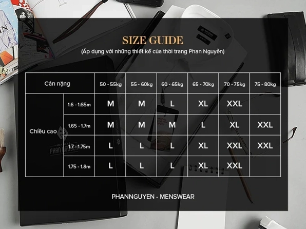 Bảng size quần áo nam tham khảo