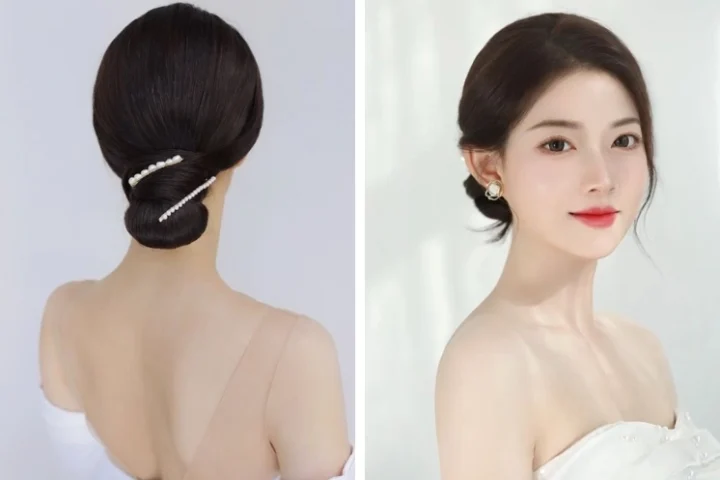 Búi tóc thấp kiểu cô dâu sang trọng