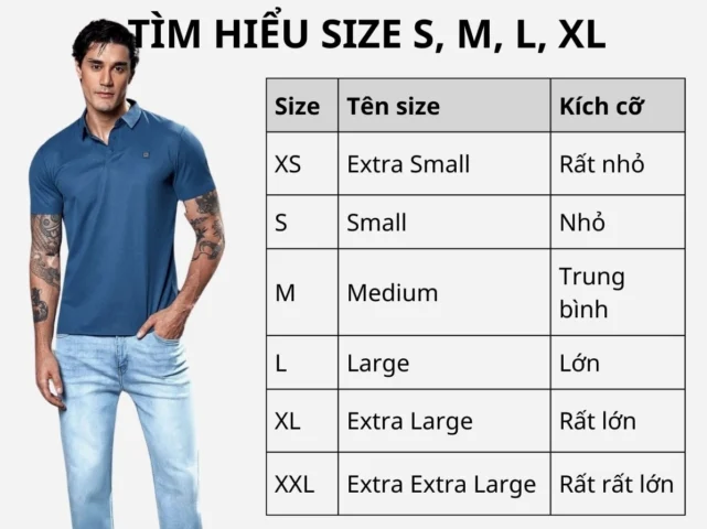 Các size áo S, M, L, XL phổ biến