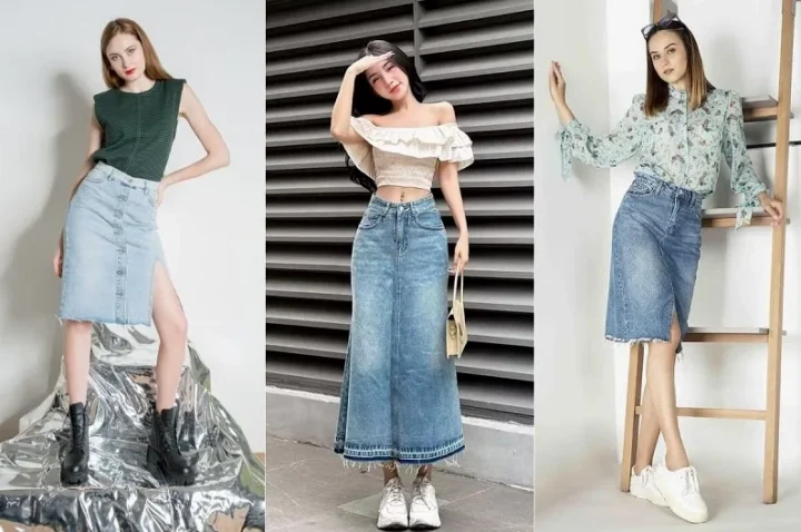Phối Chân Váy Jean Đi Đám Cưới: 5+ Cách Lên Đồ Cực Xinh Cô gái trẻ trung phối chân váy jean trắng với áo kiểu đi đám cưới