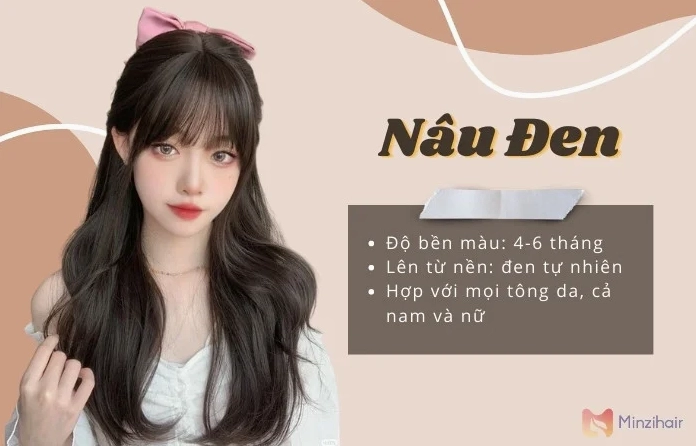 Cô gái với mái tóc màu nâu đen dài mượt