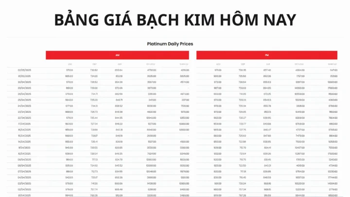 Giá Bạch Kim Bao Nhiêu 1 Chỉ Năm 2026? Cập Nhật Mới Nhất
