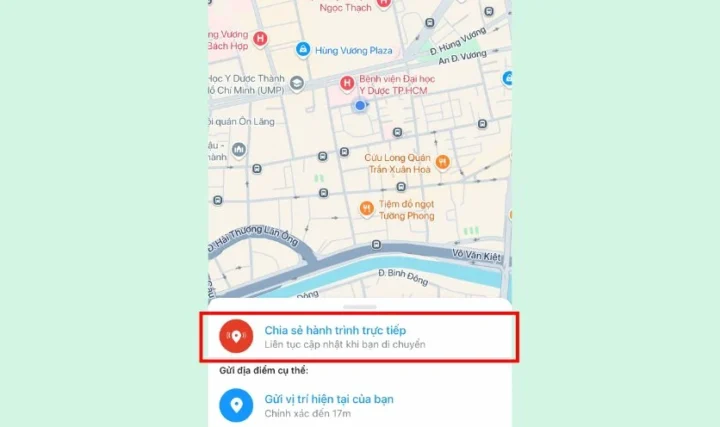 Giao diện Google Maps hiển thị vị trí hiện tại