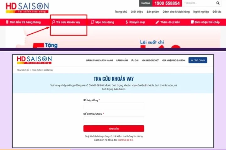 Tra Cứu Số Hợp Đồng HD Saison Bằng CMND: Hướng Dẫn Chi Tiết 2026 Giao diện tra cứu hợp đồng trên website HD Saison