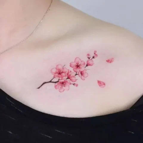Hình Xăm Hoa Anh Đào Rơi: Biểu Tượng Vẻ Đẹp Phù Du Hình xăm hoa anh đào rơi phong cách watercolor