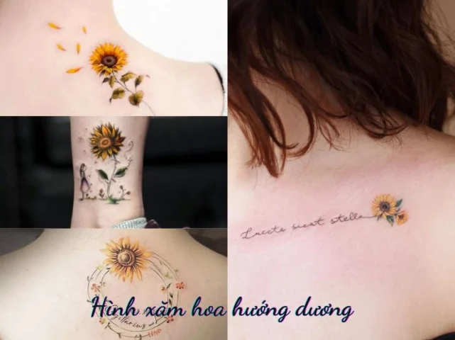 Hình xăm hoa hướng dương nhỏ tinh tế trên cổ tay nữ