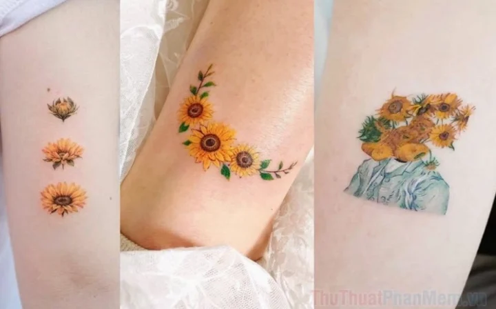 Hình xăm hoa hướng dương nhỏ trên mắt cá chân