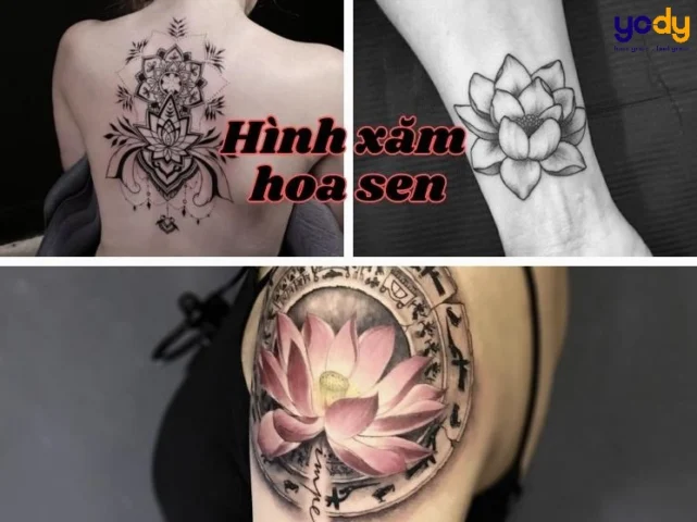 Hình xăm hoa sen tinh tế trên vai