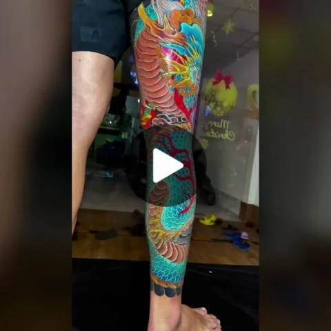 Hình xăm rồng full chân màu sắc sống động