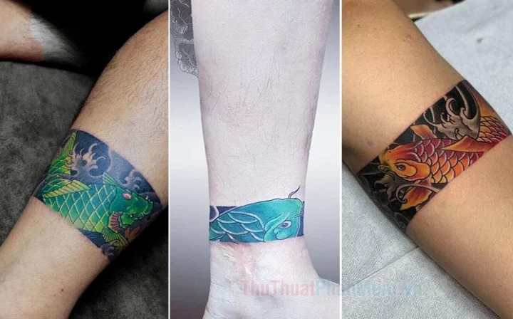 Mẫu hình xăm cá chép đen trắng ấn tượng