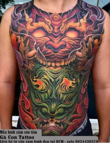 Mẫu hình xăm full bụng phong cách Blackwork