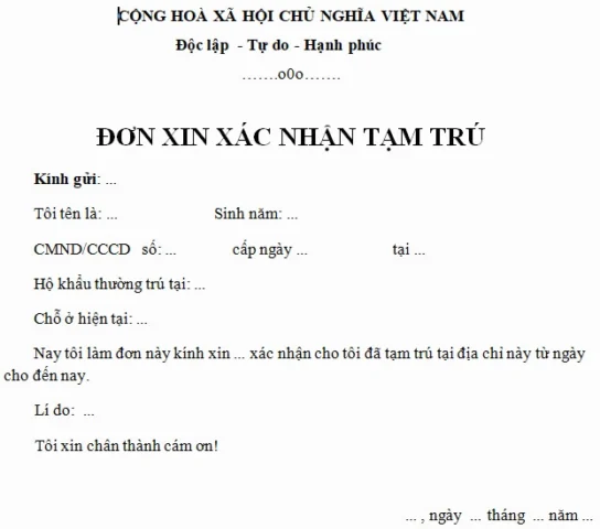 Giấy Xác Nhận Tạm Trú 2026: Hướng Dẫn Chi Tiết & Thủ Tục Cần Biết Mẫu đơn xin xác nhận tạm trú mới nhất