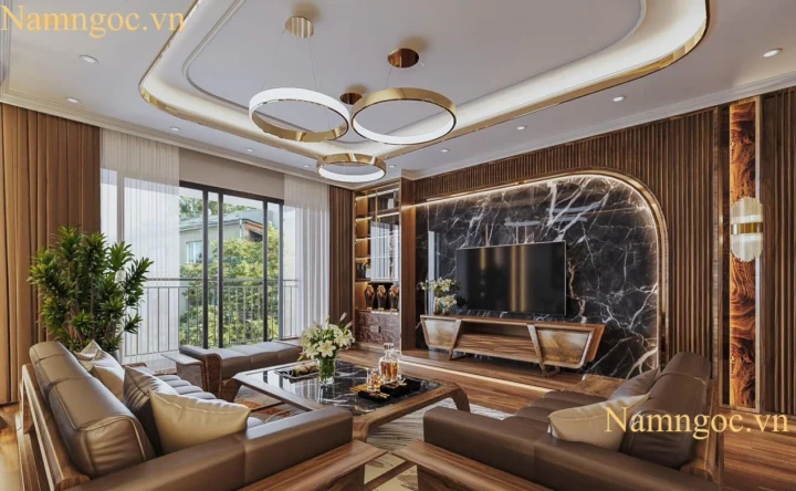 Mẫu trần thạch cao giật cấp phòng khách sang trọng