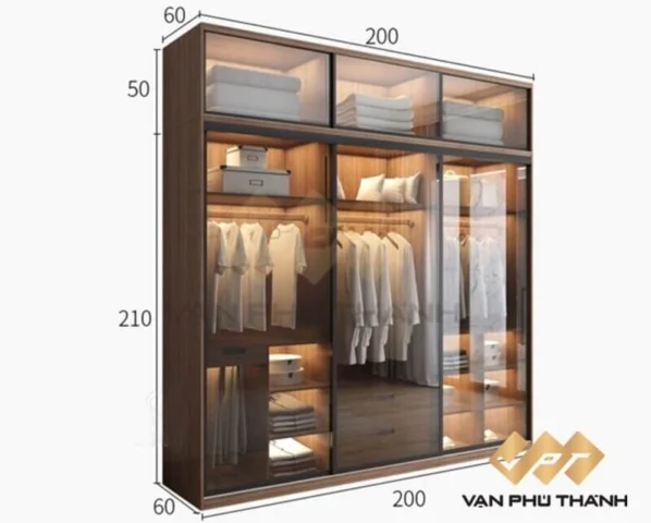 Mẫu tủ quần áo 3 buồng hiện đại với cửa lùa tiện lợi