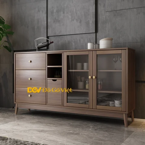 Mẫu tủ đựng chén bát hiện đại màu óc chó