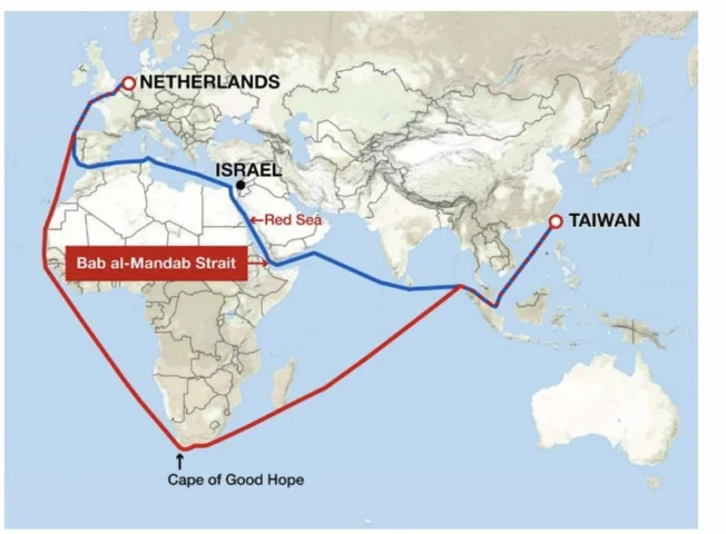 Minh họa Kênh đào Suez nối liền Biển Đỏ và Địa Trung Hải