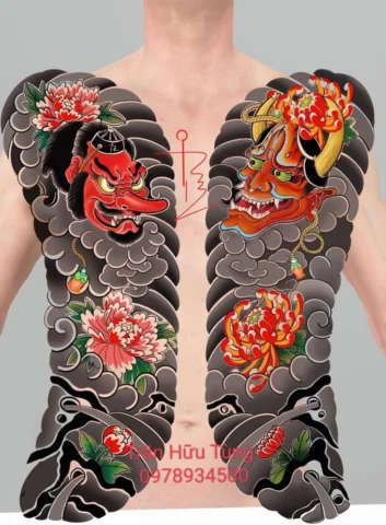 Nghệ thuật hình xăm nhật cổ trước ngực chi tiết