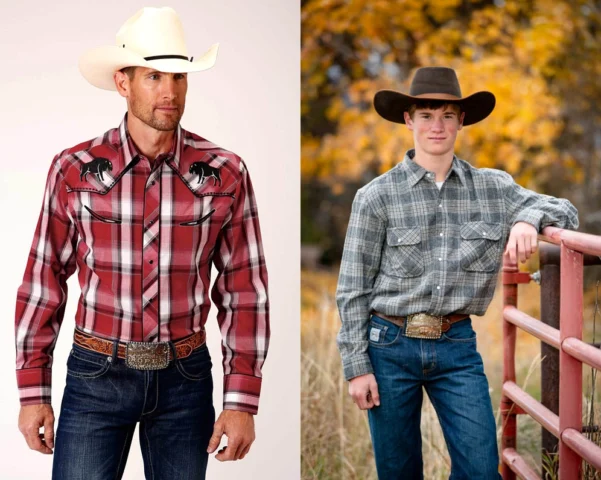 Trang Phục Cao Bồi Mỹ: Biểu Tượng Phong Cách Bất Diệt Phong cách cao bồi nam với áo sơ mi, quần jeans và mũ cao bồi