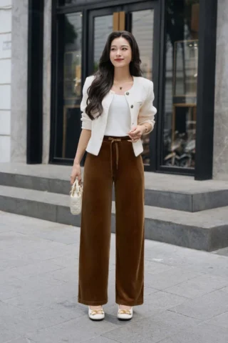 Quần nâu phối đồ theo phong cách tối giản