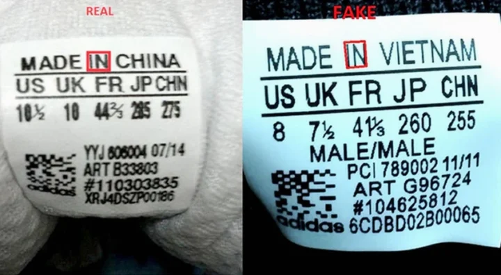 Bí kíp "check" giày Adidas chính hãng chuẩn chuyên gia So sánh font chữ và khoảng cách trên giày Adidas thật và giả