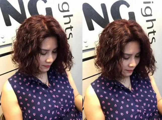 Tóc xoăn lọn to ngang vai cho phụ nữ trung niên