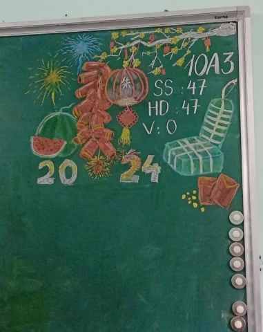 Vẽ Bảng Tết 2026: Hướng Dẫn Chi Tiết và Ý Tưởng Sáng Tạo Trang trí bảng tết với hình ảnh chú ngựa và hoa đào