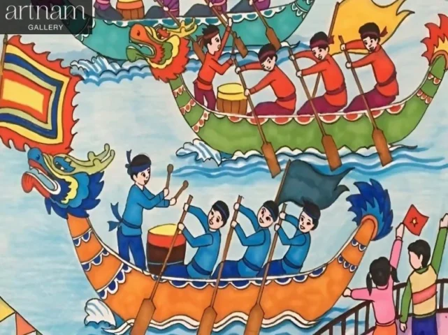 Tranh vẽ lễ hội dân gian Việt Nam mô tả cảnh sinh hoạt
